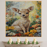 Van Gogh-Style Baby Deer Canvas Art – Sweet Fawn Surrounded by Colorful Blossoms and Brushstrokes on Ready to Hang 1.5" Thick Canvas Wrap, Floating Framed Canvas, Flat Rolled Canvas