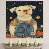 Adorable White Dog in Overalls Floral Shirt Whimsical Animal Art for Nursery Farmhouse Rustic Decor Cute Dog Lover Gift Perfect for Bedroom or Living Room on Ready to Hang 1.5" Thick Canvas Wrap, Floating Framed Canvas, Flat Rolled Canvas