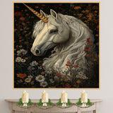 White Unicorn with Wildflowers Painting Elegant Fantasy Art Mystical Horse Portrait Perfect for Home Office Nursery Wall Decor Gift for Fantasy and Nature Lovers on Ready to Hang 1.5" Thick Canvas Wrap, Floating Framed Canvas, Flat Rolled Canvas