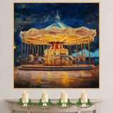 Vintage Carousel at Night Painting Magical Classic Merry Go Round Lights Scene Ideal for Home Office Living Room Holiday Seasonal Decoration or Gift on Ready to Hang 1.5" Thick Canvas Wrap, Floating Framed Canvas, Flat Rolled Canvas