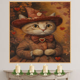 Timeless Romance: Cat in an Elegant European Red Dress and Hat with a Heartfelt Touch Classic Painting on Ready to Hang 1.5" Thick Canvas Wrap, Floating Framed Canvas, Flat Rolled Canvas