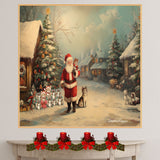 Paws and Claws Christmas Village - Santa Surrounded by Furry Friends in a Festive Pet-Friendly Wonderland on Ready to Hang 1.5" Thick Canvas Wrap, Floating Framed Canvas, Flat Rolled Canvas