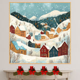 Charming Folk Art Winter Village with Snowy Hills, Colorful Houses, and Pine Forests in a Peaceful Holiday on Ready to Hang 1.5" Thick Canvas Wrap, Floating Framed Canvas, Flat Rolled Canvas