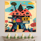 Whimsical Fantasy House with Bright Colors and Playful Mid-Century Modern Illustration Style on Ready to Hang 1.5" Thick Canvas Wrap, Floating Framed Canvas, Flat Rolled Canvas