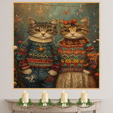 Christmas Kittens in Festive Sweaters Adorable Holiday Cat Painting Whimsical Winter Scene Perfect for Cozy Home Office Seasonal Decoration or Gift on Ready to Hang 1.5" Thick Canvas Wrap, Floating Framed Canvas, Flat Rolled Canvas