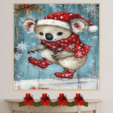 Whimsical Christmas Koala Ice Skating with Red Scarf and Santa Hat – Playful Holiday Animal Artwork for Winter Decor, Nursery Walls, or Seasonal Gifting on Ready to Hang 1.5" Thick Canvas Wrap, Floating Framed Canvas, Flat Rolled Canvas