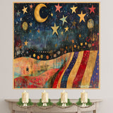 4th of July Independence Day Folk Artwork Wall Art – Decorative Patriotic on Ready to Hang 1.5" Thick Canvas Wrap, Floating Framed Canvas, Flat Rolled Canvas