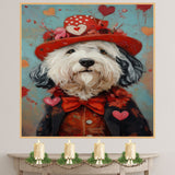 Regal Elegance: Old English Sheepdog in a Distinguished Outfit with Hat on Ready to Hang 1.5" Thick Canvas Wrap, Floating Framed Canvas, Flat Rolled Canvas