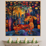 Whimsical Colorful Dachshund Dog in Fantasy City Night Scene Playful and Cheerful Art for Home Wall Decor Living Room Bedroom or Unique Dog Lover Gift on Ready to Hang 1.5" Thick Canvas Wrap, Floating Framed Canvas, Flat Rolled Canvas