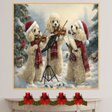 Dog Christmas Canvas - "Symphony in Snow" - Poodles Playing Violin in a Winter Forest on Ready to Hang 1.5" Thick Canvas Wrap, Floating Framed Canvas, Flat Rolled Canvas