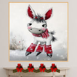 Whimsical Christmas Donkey Ice Skating in Red Scarf and Boots Canvas or Wall Art Print on Ready to Hang 1.5" Thick Canvas Wrap, Floating Framed Canvas, Flat Rolled Canvas