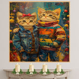 Christmas Kittens in Jackets and Sweaters Adorable Holiday Cat Painting Festive Winter Scene Perfect for Cozy Home Office Seasonal Decoration or Gift on Ready to Hang 1.5" Thick Canvas Wrap, Floating Framed Canvas, Flat Rolled Canvas
