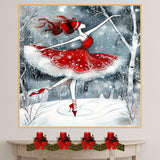 Christmas Wall Art Featuring Whimsical Ballerina in Red Skating in Snowy Forest Enchanting Holiday Artwork for Winter Decor Ballet Fans and Seasonal Elegance on Ready to Hang 1.5" Thick Canvas Wrap, Floating Framed Canvas, Flat Rolled Canvas