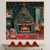 Whimsical Christmas Tree Folk Art – Colorful Holiday Wall Print with Ornaments and Snowflakes on Ready to Hang 1.5" Thick Canvas Wrap, Floating Framed Canvas, Flat Rolled Canvas