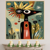 Abstract Tribal-Inspired Figure in Cosmic Botanical Scene with Mid-Century Modern and Folk Art Elements on Ready to Hang 1.5" Thick Canvas Wrap, Floating Framed Canvas, Flat Rolled Canvas