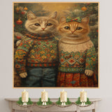 Christmas Kittens in Holiday Sweaters Adorable Cat Painting Festive Winter Scene Perfect for Cozy Home Office Seasonal Decoration or Christmas Gift on Ready to Hang 1.5" Thick Canvas Wrap, Floating Framed Canvas, Flat Rolled Canvas