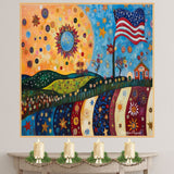 4th of July Independence Day Folk Artwork Sunshine & Stars – Decorative Patriotic on Ready to Hang 1.5" Thick Canvas Wrap, Floating Framed Canvas, Flat Rolled Canvas