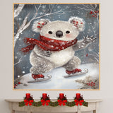Whimsical Christmas Koala Bear Ice Skating with Holly and Red Scarf – Festive Holiday Animal Artwork for Seasonal Decor, Nursery Rooms, or Christmas Gifts on Ready to Hang 1.5" Thick Canvas Wrap, Floating Framed Canvas, Flat Rolled Canvas