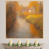 Whispers of Autumn – Rustic River Scene in Warm Tones on Ready to Hang 1.5" Thick Canvas Wrap, Floating Framed Canvas, Flat Rolled Canvas