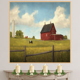 Colorful Farm Folk Art Print Featuring Red Barns Cows Crops and Flowers Hand Painted Country Landscape Illustration for Rustic Wall Decor or Gift Idea on Ready to Hang 1.5" Thick Canvas Wrap, Floating Framed Canvas, Flat Rolled Canvas