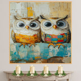 Two Whimsical Owls in Pajamas Wall Art | Cute Animal Print for Nursery, Nature-Inspired Bedroom, Woodland Forest Baby Room or Cozy Reading Nook on Ready to Hang 1.5" Thick Canvas Wrap, Floating Framed Canvas, Flat Rolled Canvas