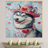 Lucky Pack: Siberian Husky with Puppies Dressed in St. Patrick's Day Outfits on Ready to Hang 1.5" Thick Canvas Wrap, Floating Framed Canvas, Flat Rolled Canvas
