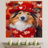 Sophisticated Style: Shetland Sheepdog in a Dashing Red Suit and Hat on Ready to Hang 1.5" Thick Canvas Wrap, Floating Framed Canvas, Flat Rolled Canvas