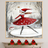 Christmas Wall Art Featuring Ballerina in Red Santa Dress Skating in Snowy Forest Enchanting Winter Holiday Artwork for Ballet Lovers and Festive Decor Enthusiasts on Ready to Hang 1.5" Thick Canvas Wrap, Floating Framed Canvas, Flat Rolled Canvas