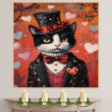 Aristocratic Feline: Tuxedo Cat in a Refined Hat and European Elegant Suit Sophisticated Classic Painting on Ready to Hang 1.5" Thick Canvas Wrap, Floating Framed Canvas, Flat Rolled Canvas