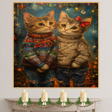 Christmas Kittens in Cozy Sweaters Adorable Holiday Cat Painting Festive Winter Scene Perfect for Home Office Seasonal Decoration or Christmas Gift on Ready to Hang 1.5" Thick Canvas Wrap, Floating Framed Canvas, Flat Rolled Canvas