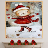 Whimsical Christmas Lion Ice Skating in Red Sweater Dress and Santa Hat – Festive Holiday Animal Art for Cozy Winter Nursery Decor or Seasonal Gifting on Ready to Hang 1.5" Thick Canvas Wrap, Floating Framed Canvas, Flat Rolled Canvas