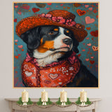 Cozy Charm: Bernese Mountain Dog in a Red Scarf and Hat A Hearty Artwork on Ready to Hang 1.5" Thick Canvas Wrap, Floating Framed Canvas, Flat Rolled Canvas