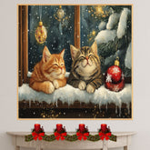 Vintage Christmas Kitten Print with Two Sleeping Cats in Snow by Window Adorable Holiday Art for Home Decor or Gift for Cat Lovers in Cozy Retro Style on Ready to Hang 1.5" Thick Canvas Wrap, Floating Framed Canvas, Flat Rolled Canvas