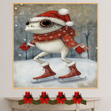 Whimsical Christmas Frog Ice Skating in Red Boots and Santa Hat Adorable Winter Animal Wall Art for Kids Room, Nursery, Holiday Decor, or Festive Gift Idea on Ready to Hang 1.5" Thick Canvas Wrap, Floating Framed Canvas, Flat Rolled Canvas