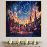 Vintage Americana Night Scene with Flags and Stars – Independence Day Art on Ready to Hang 1.5" Thick Canvas Wrap, Floating Framed Canvas, Flat Rolled Canvas