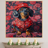 Heartfelt Elegance: Dachshund in a Red Love-Themed Top and Hat Adorable Romantic Painting on Ready to Hang 1.5" Thick Canvas Wrap, Floating Framed Canvas, Flat Rolled Canvas