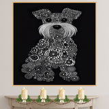 Modern Miniature Schnauzer Dog Made of Dots and Circles Hand Drawn Art Bold Black and White Design Perfect for Home Wall Decor Living Room Bedroom or Gift on Ready to Hang 1.5" Thick Canvas Wrap, Floating Framed Canvas, Flat Rolled Canvas