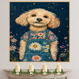 Charming Dog in Overalls with Floral Shirt Whimsical Animal Art for Nursery Rustic Farmhouse Decor Cute Dog Lover Gift Wall Print for Bedroom or Living Room on Ready to Hang 1.5" Thick Canvas Wrap, Floating Framed Canvas, Flat Rolled Canvas
