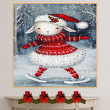 Whimsical Christmas Lamb Ice Skating in Red Sweater Dress and Santa Hat – Adorable Holiday Animal Artwork for Seasonal Decor, Nursery Walls, or Winter Gifts on Ready to Hang 1.5" Thick Canvas Wrap, Floating Framed Canvas, Flat Rolled Canvas