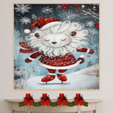 Whimsical Christmas Lion Ice Skating in Red Snowflake Coat and Santa Hat – Adorable Holiday Animal Art for Winter Nursery, Gifts, and Cozy Seasonal Decor on Ready to Hang 1.5" Thick Canvas Wrap, Floating Framed Canvas, Flat Rolled Canvas