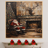 Painting of Santa Claus in a Rocking Chair With Christmas Tree & Gifts on Ready to Hang 1.5" Thick Canvas Wrap, Floating Framed Canvas, Flat Rolled Canvas