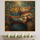 Christmas Kittens Hugging in Cozy Sweaters Adorable Holiday Cat Painting Festive Winter Scene for Home Office Seasonal Decoration or Christmas Gift on Ready to Hang 1.5" Thick Canvas Wrap, Floating Framed Canvas, Flat Rolled Canvas