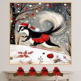 Whimsical Christmas Skunk on Ice – Cute Woodland Skating Animal Art Print in Red Tutu & Santa Hat, Adorable Winter Holiday Wall Decor for Animal Lovers on Ready to Hang 1.5" Thick Canvas Wrap, Floating Framed Canvas, Flat Rolled Canvas