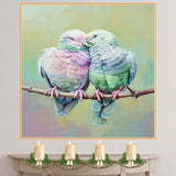 Pastel Colored Doves in a Loving Embrace Capturing Romance and Peace Ideal for Serene Spaces and Special Occasions like Anniversaries or Weddings on Ready to Hang 1.5" Thick Canvas Wrap, Floating Framed Canvas, Flat Rolled Canvas