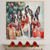 Frenchie Winter Wonderland - French Bulldogs Playing in Snow Canvas