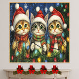Christmas Kitten Art Print with Three Cute Cats in Santa Hats and Scarves Hand Drawn Holiday Cat Illustration for Festive Gift or Cozy Winter Home Decor on Ready to Hang 1.5" Thick Canvas Wrap, Floating Framed Canvas, Flat Rolled Canvas