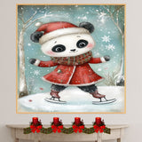 Whimsical Christmas Panda Bear Ice Skating in Red Coat and Plaid Scarf – Cozy Holiday Animal Art for Nursery Wall Decor, Seasonal Gifting, or Winter Displays on Ready to Hang 1.5" Thick Canvas Wrap, Floating Framed Canvas, Flat Rolled Canvas