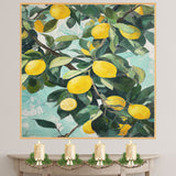 Vintage Lemon Tree Branch with Ripe Yellow Lemons and Green Leaves Artistic Botanical Illustration for Kitchen or Dining Room Rustic Farmhouse Fruit Art on Ready to Hang 1.5" Thick Canvas Wrap, Floating Framed Canvas, Flat Rolled Canvas