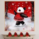Whimsical Christmas Panda Bear Ice Skating in Red Sweater Dress and Scarf – Festive Holiday Animal Art for Cozy Nursery Decor, Gifting, or Winter Displays on Ready to Hang 1.5" Thick Canvas Wrap, Floating Framed Canvas, Flat Rolled Canvas