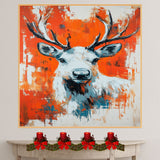 Majestic Reindeer with Antlers Modern Abstract Painting Vibrant Orange and White Winter Wildlife Artwork for Home Office Holiday Seasonal Decor on Ready to Hang 1.5" Thick Canvas Wrap, Floating Framed Canvas, Flat Rolled Canvas